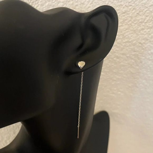 925 Sterling Silver Heart Threader Earrings Dainty Minimalist Threaders - Picture 4 of 6